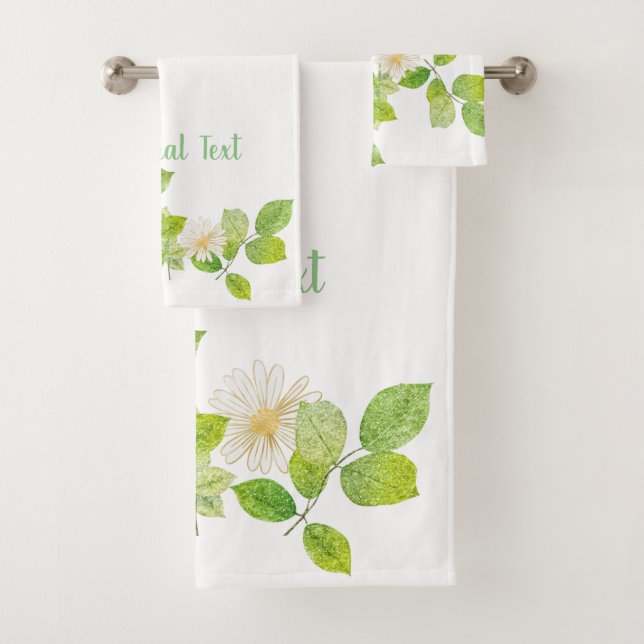 Conjunto De Toalhas Flor Branco e Jardim de Folhas Verde (Insitu)