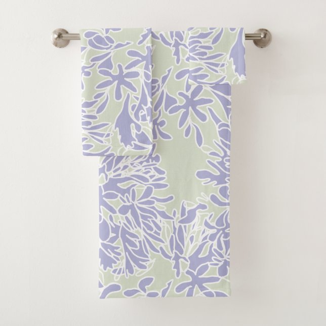 Conjunto De Toalhas flor de Agapanthus Lavanda Verde Salvia (Insitu)