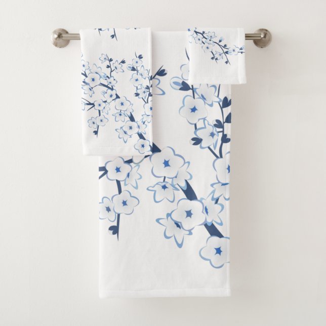 Conjunto De Toalhas Flor de Cerejeira Azul Claro (Insitu)