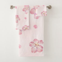 Conjunto De Toalhas Flor de Cerejeira Rosa Elegante