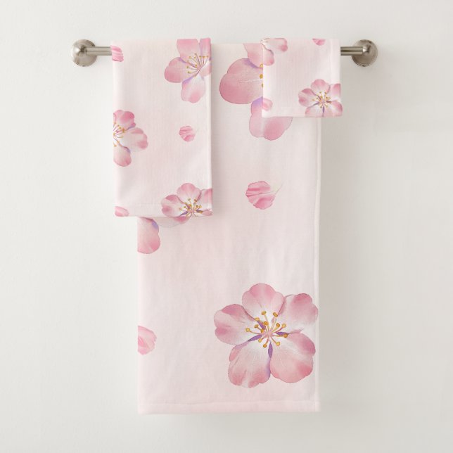 Conjunto De Toalhas Flor de Cerejeira Rosa Elegante (Insitu)