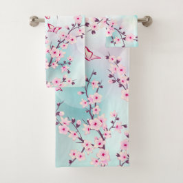 Conjunto De Toalhas Flor de Cerejeira Rosa Turquesa Fofo
