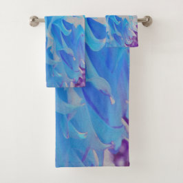 Conjunto De Toalhas Flor de Dália Decorativa Azul Elegante
