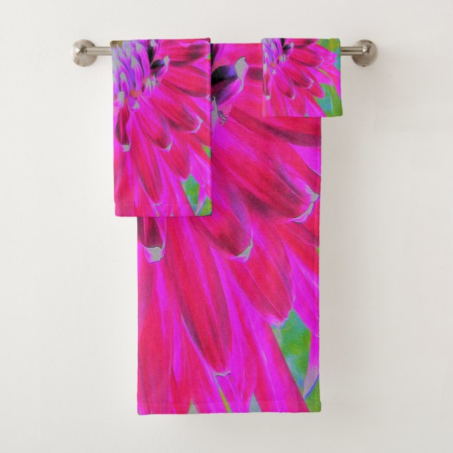 Conjunto De Toalhas Flor de Dália Rosa-Rosa-Vermelha-Crimson (Insitu)