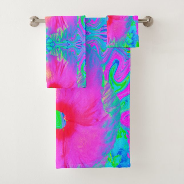 Conjunto De Toalhas Flor de Hibisco Vermelho, Rosa Psicodélico (Insitu)