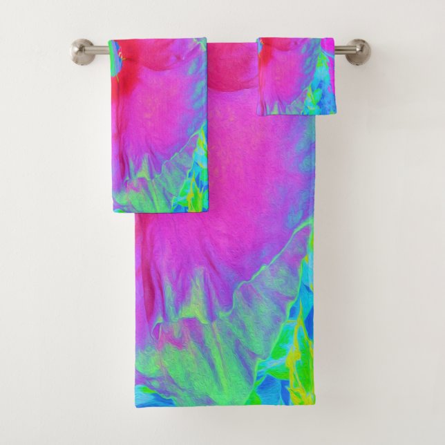 Conjunto De Toalhas Flor de Hibisco Vermelho, Rosa Psicodélico (Insitu)