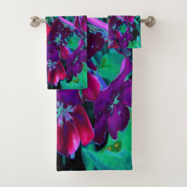 Conjunto De Toalhas Flor de Jardim Vermelho, Púrpura e Rosa Dramática