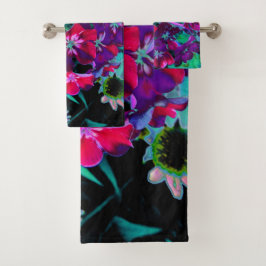 Conjunto De Toalhas Flor de Jardim Vermelho, Púrpura e Rosa Dramática