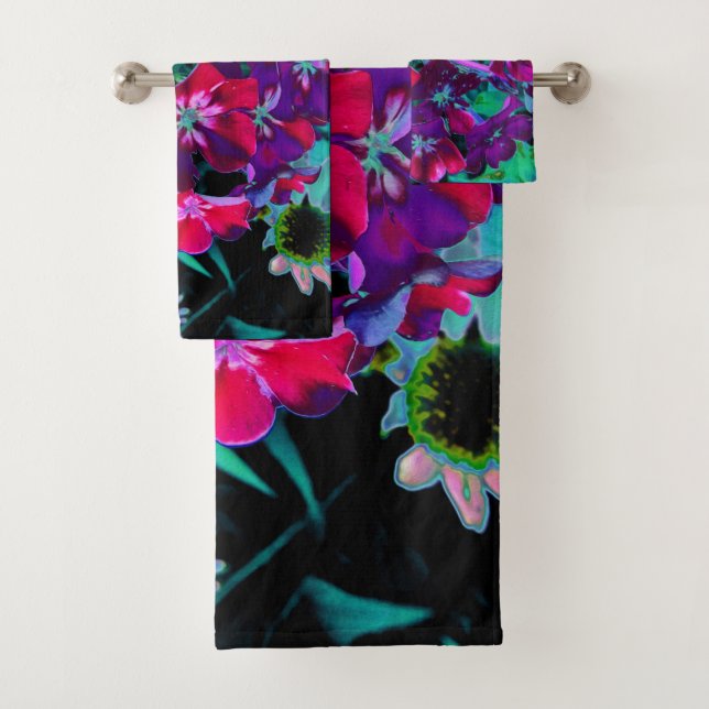 Conjunto De Toalhas Flor de Jardim Vermelho, Púrpura e Rosa Dramática (Insitu)