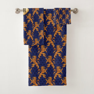 Conjunto De Toalhas Flor de lis Dourado medieval do azul do leão