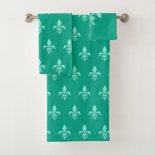 Conjunto De Toalhas Flor de lis no Aqua claro na turquesa