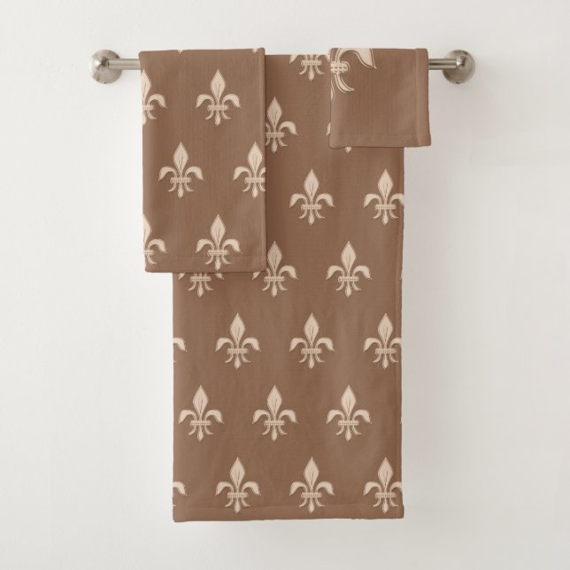 Conjunto De Toalhas Flor de lis no bege claro no Taupe Tan (Insitu)