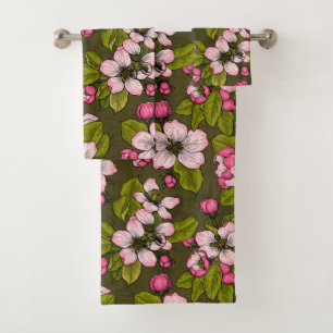Conjunto De Toalhas Flor de maçã em verde-escuro