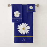 Flor de Margarida & Monograma em Azul Marinho