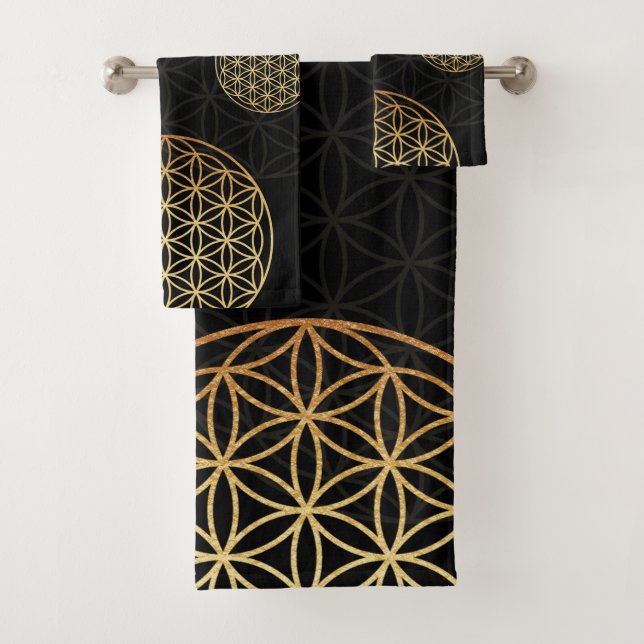 Conjunto De Toalhas Flor de ouro vivo e preto (Insitu)