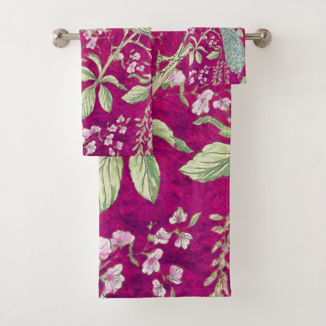 Conjunto De Toalhas Flor de pavão de Fuchsia Chinoiserie (Insitu)