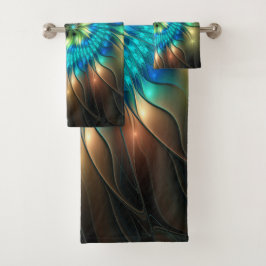 Conjunto De Toalhas Flor Fantasia Luminosa, Fractal Abstrato Colorido