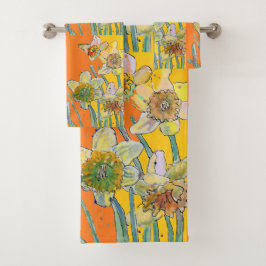 Conjunto De Toalhas Flor Floral de Flor Flor Laranja