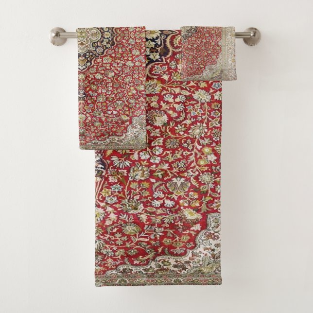 Conjunto De Toalhas Flor floral vermelha padrão persa de turcos elegan (Insitu)