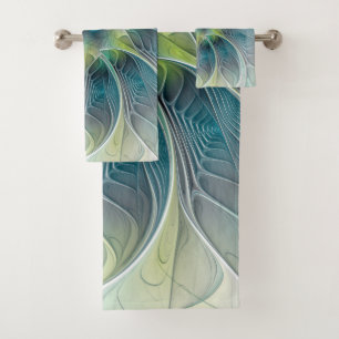 Conjunto De Toalhas Flor moderna do Fractal do verde azul da fantasia