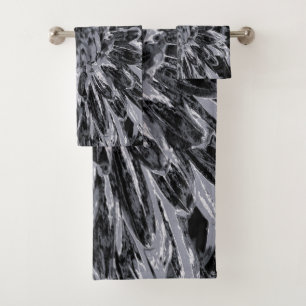 Conjunto De Toalhas Flor Preto e Cinza