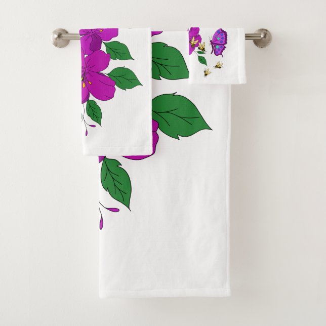 Conjunto De Toalhas Flor rosa com borboletas e abelhas (Insitu)