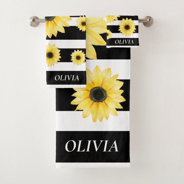 Conjunto De Toalhas Flor solar legante personalizado em preto e branco (Insitu)