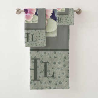 Conjunto De Toalhas Flor tropical em faixa verde e impressão leopardo
