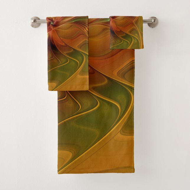 Conjunto De Toalhas Flor verde-laranja-abstrato Vermelho Castanho-Cast (Insitu)