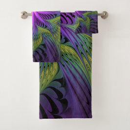 Conjunto De Toalhas Flor Verde Roxo, Abstrato, Arte Fractal