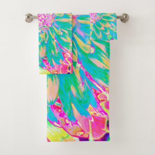Conjunto De Toalhas Flor Verde-Teto e Dahlia-Rosa Quente