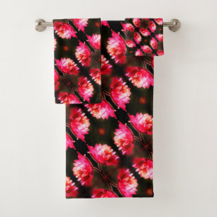 Conjunto De Toalhas Flor Vermelho No Padrão De Fechamento Da Luz Do So