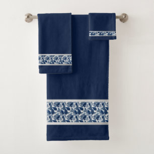 Conjunto de Toalhas Florais Azul Chic