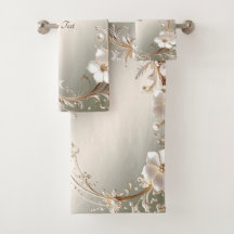 Conjunto de Toalhas Florais Brancas Ornamentadas