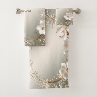 Conjunto de Toalhas Florais Brancas Ornamentadas