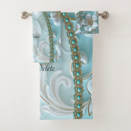 Conjunto de Toalhas Florais Brancas Teais