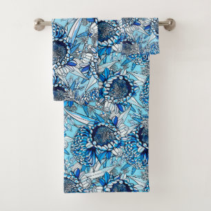 Conjunto De Toalhas Florais de Waratah Azul de Verão
