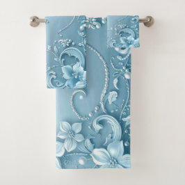 Conjunto de Toalhas Florais Decorativas Azuis
