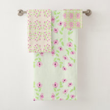 Conjunto De Toalhas Florais Delicadas Rosa