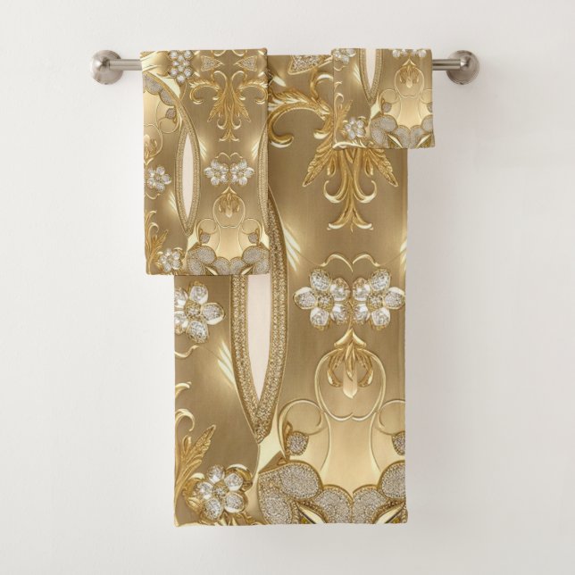 Conjunto de Toalhas Florais do Ornamentado Dourado (Insitu)