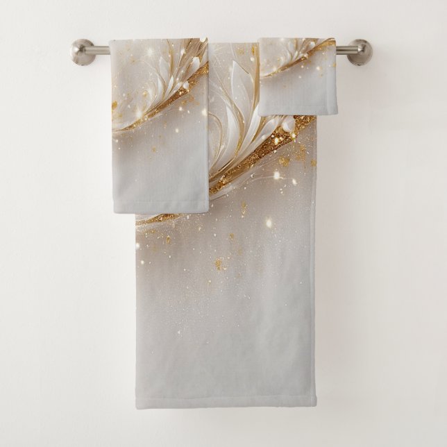 Conjunto de Toalhas Florais Douradas Brancas (Insitu)