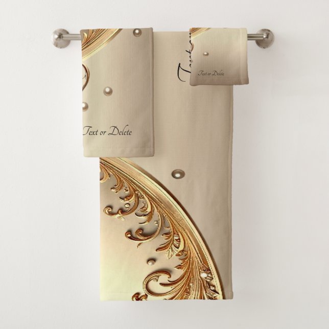 Conjunto de Toalhas Florais Douradas Ornamentadas (Insitu)