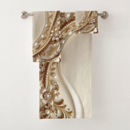 Conjunto de Toalhas Florais Ornamentais em Ouro El