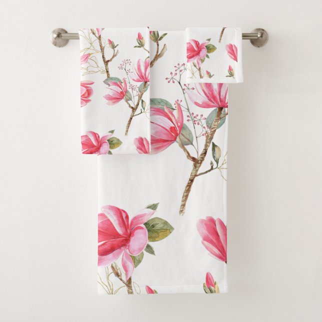 Conjunto de toalhas florais rosa, lindas flores co (Insitu)