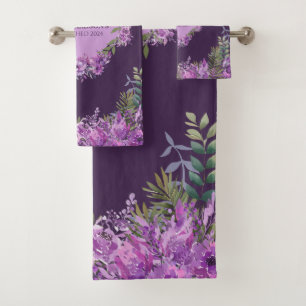 Conjunto de Toalhas Florais Roxas e Berinjela Pers