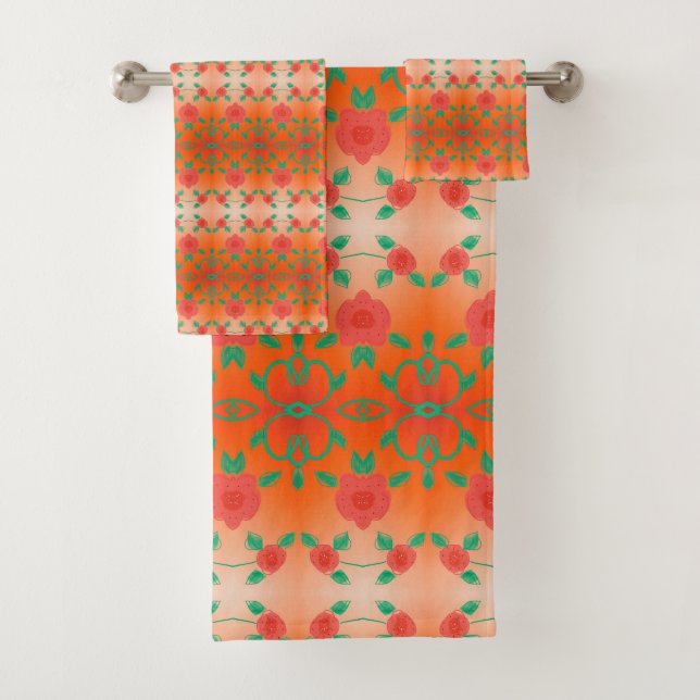 Conjunto de Toalhas Florais Vermelhas Modernas (Insitu)