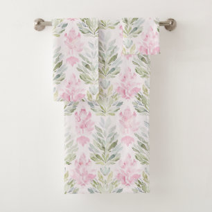 Conjunto De Toalhas Floral Abstrato Verde Rosa