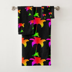 Conjunto De Toalhas Floral Arco-íris Preto 