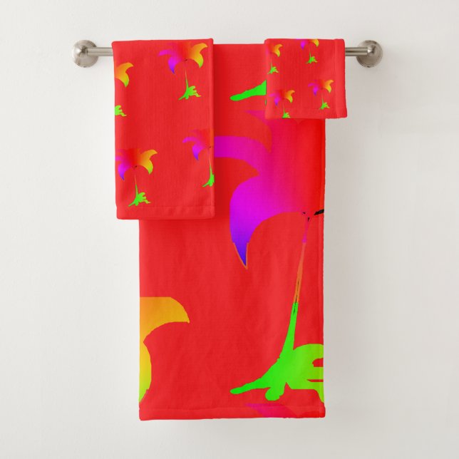 Conjunto De Toalhas Floral Arco-íris Vermelho  (Insitu)