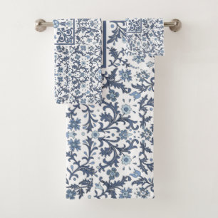 Conjunto De Toalhas Floral azul da sarja de Nimes